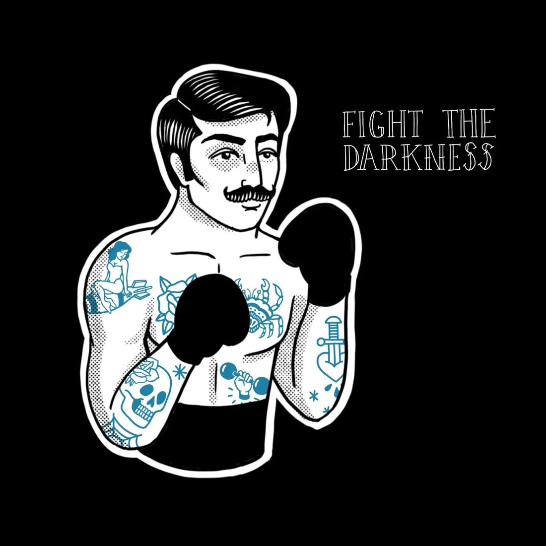 Illustration boxeur tatoué, Fight the darkness